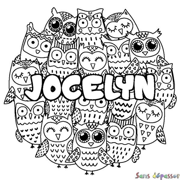 Coloriage prénom JOCELYN - d&eacute;cor Chouettes