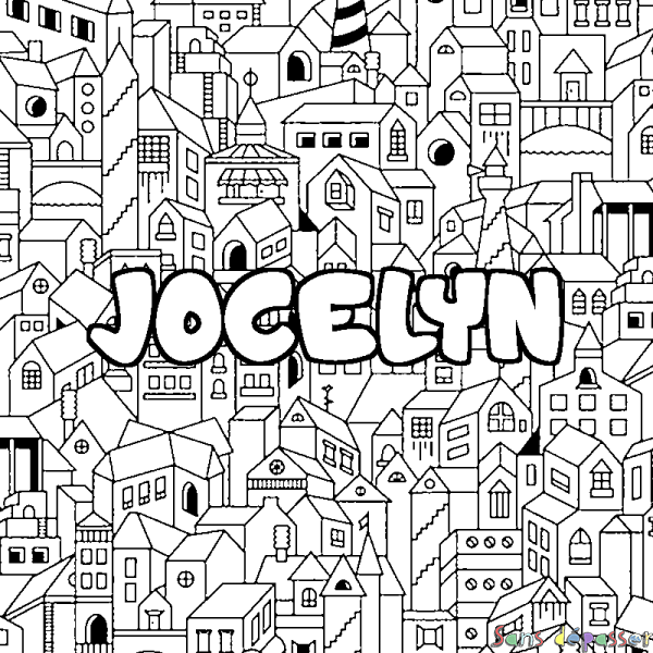 Coloriage prénom JOCELYN - d&eacute;cor Ville