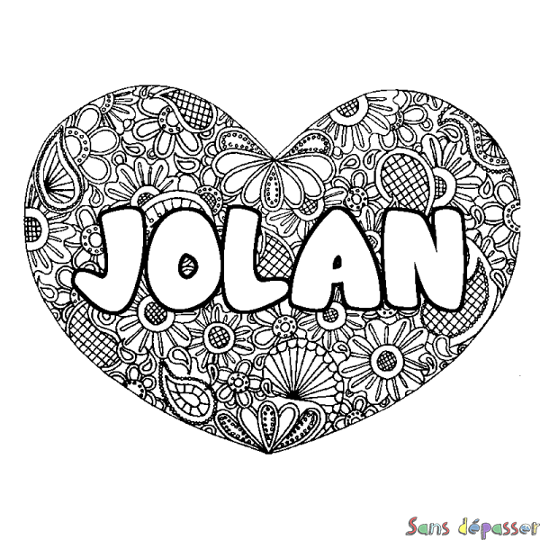 Coloriage prénom JOLAN - d&eacute;cor Mandala coeur