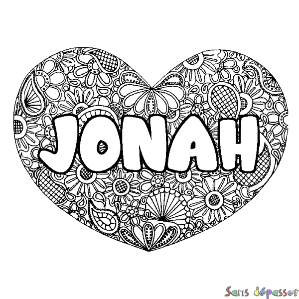 Coloriage prénom JONAH - d&eacute;cor Mandala coeur