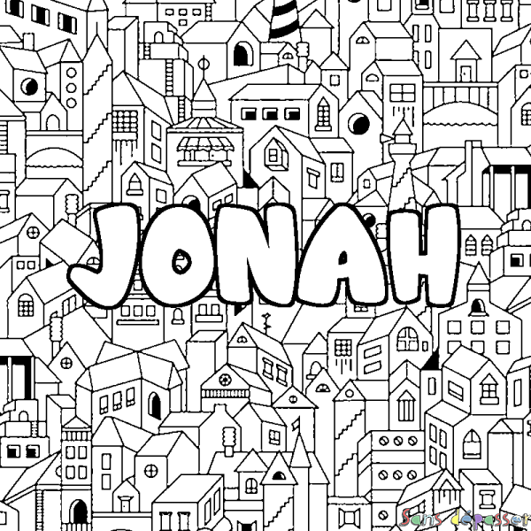 Coloriage prénom JONAH - d&eacute;cor Ville