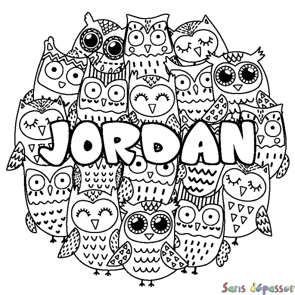 Coloriage prénom JORDAN - d&eacute;cor Chouettes