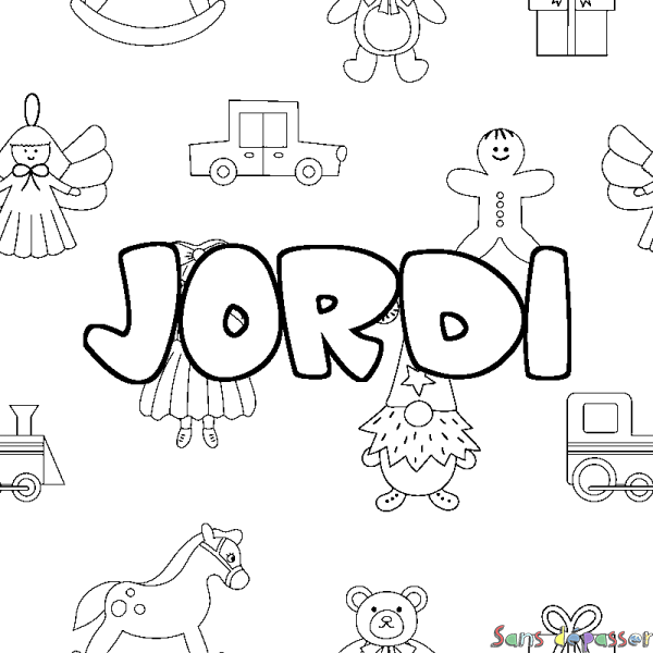 Coloriage prénom JORDI - d&eacute;cor Jouets