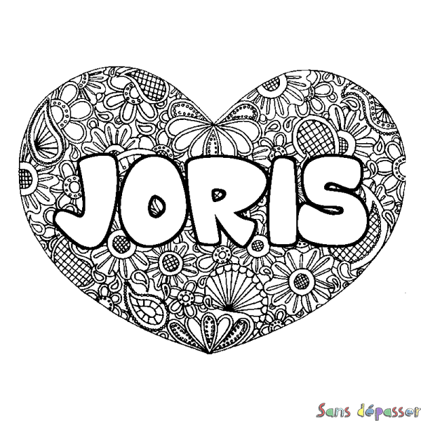 Coloriage prénom JORIS - d&eacute;cor Mandala coeur