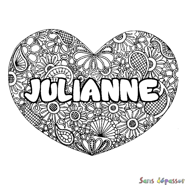 Coloriage prénom JULIANNE - d&eacute;cor Mandala coeur