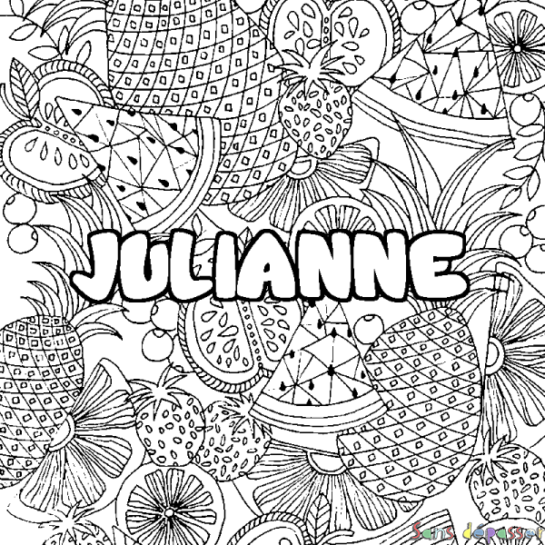 Coloriage prénom JULIANNE - d&eacute;cor Mandala fruits