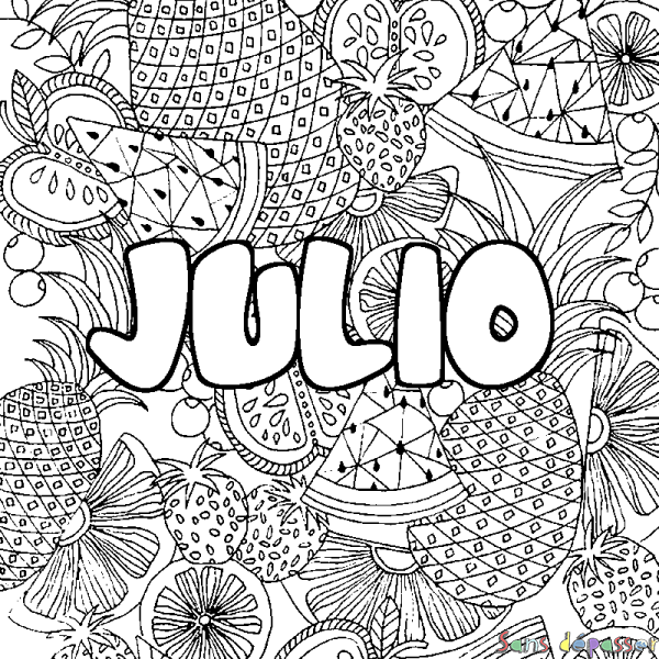 Coloriage prénom JULIO - d&eacute;cor Mandala fruits