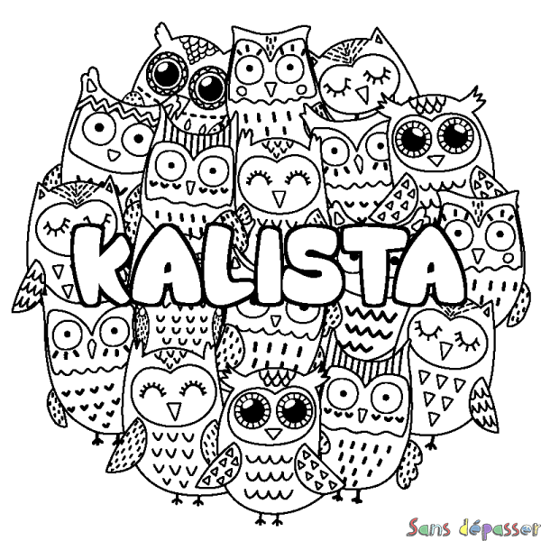 Coloriage prénom KALISTA - d&eacute;cor Chouettes