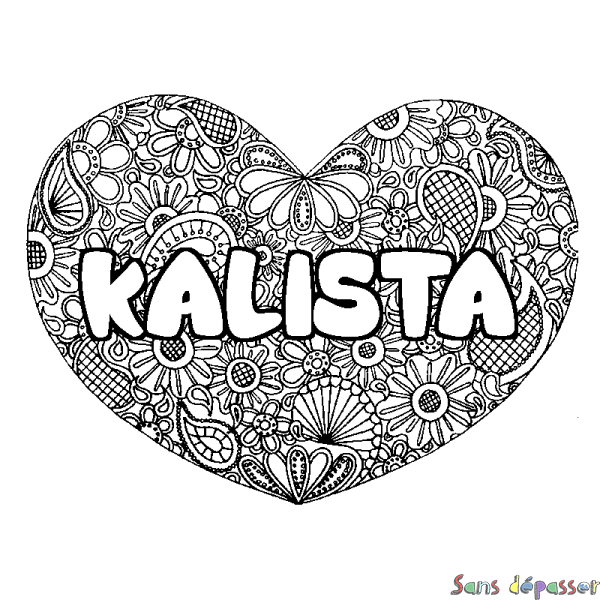 Coloriage prénom KALISTA - d&eacute;cor Mandala coeur