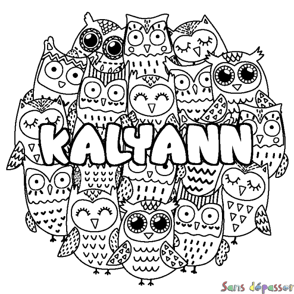 Coloriage prénom KALYANN - d&eacute;cor Chouettes