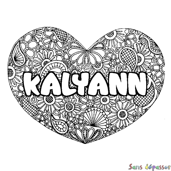 Coloriage prénom KALYANN - d&eacute;cor Mandala coeur