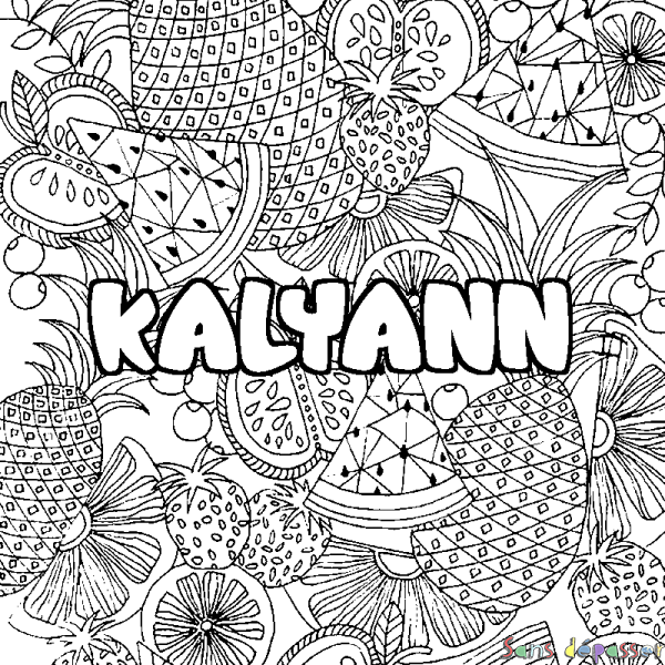 Coloriage prénom KALYANN - d&eacute;cor Mandala fruits