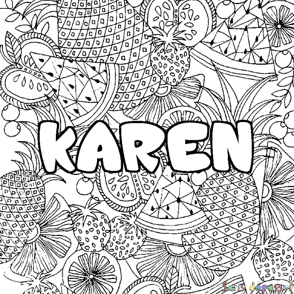 Coloriage pr nom KAREN  d cor Mandala fruits Sans D passer