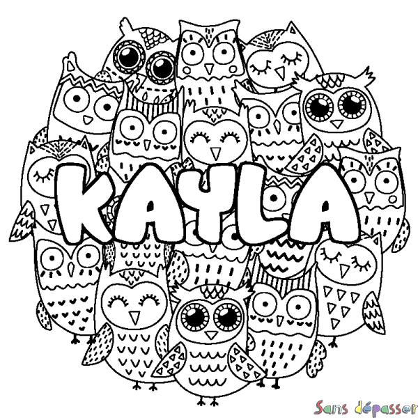 Coloriage prénom KAYLA - d&eacute;cor Chouettes