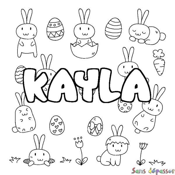 Coloriage prénom KAYLA - d&eacute;cor Paques