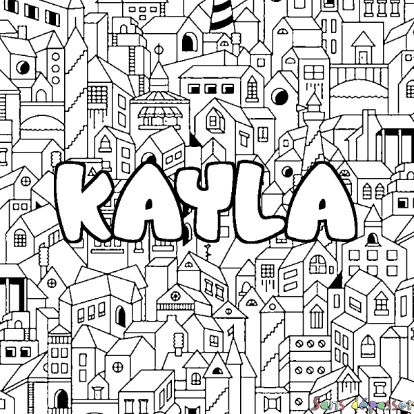 Coloriage prénom KAYLA - d&eacute;cor Ville