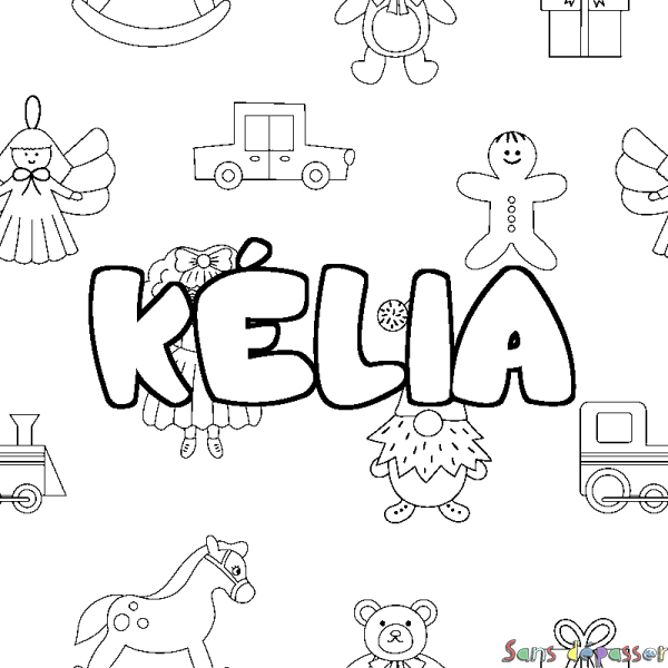 Coloriage prénom K&Eacute;LIA - d&eacute;cor Jouets