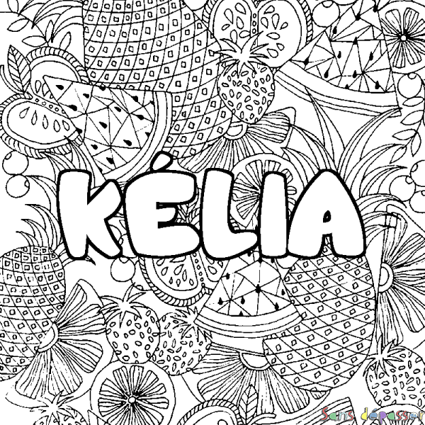 Coloriage prénom K&Eacute;LIA - d&eacute;cor Mandala fruits