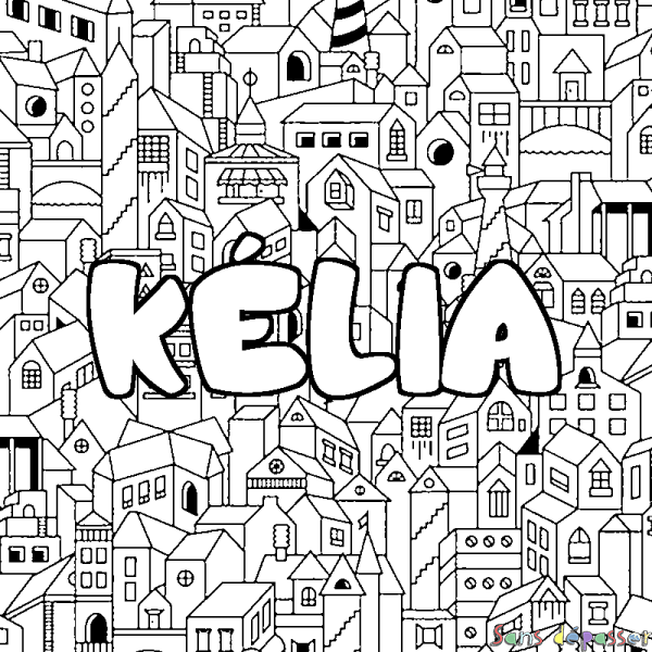 Coloriage prénom K&Eacute;LIA - d&eacute;cor Ville