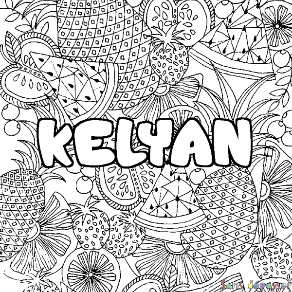 Coloriage prénom KELYAN - d&eacute;cor Mandala fruits