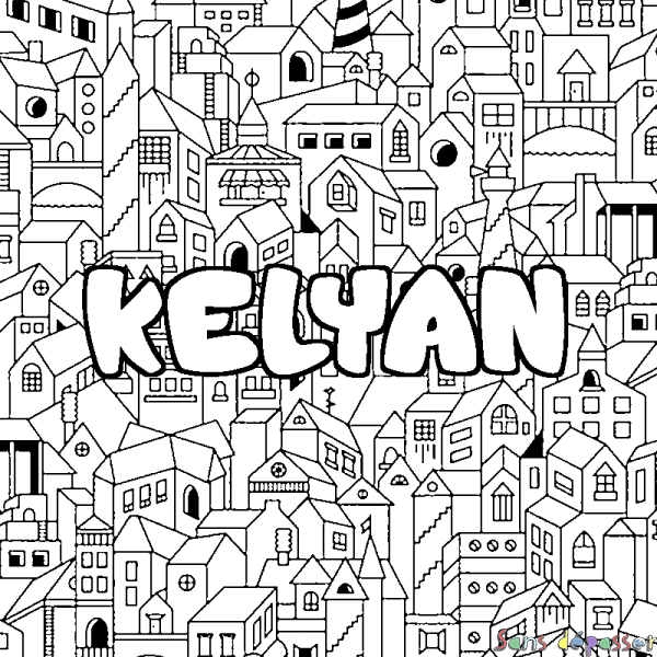 Coloriage prénom KELYAN - d&eacute;cor Ville