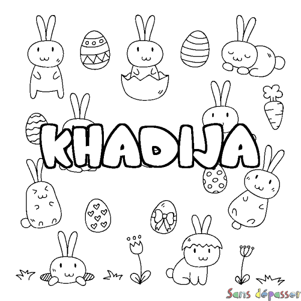 Coloriage prénom KHADIJA - d&eacute;cor Paques