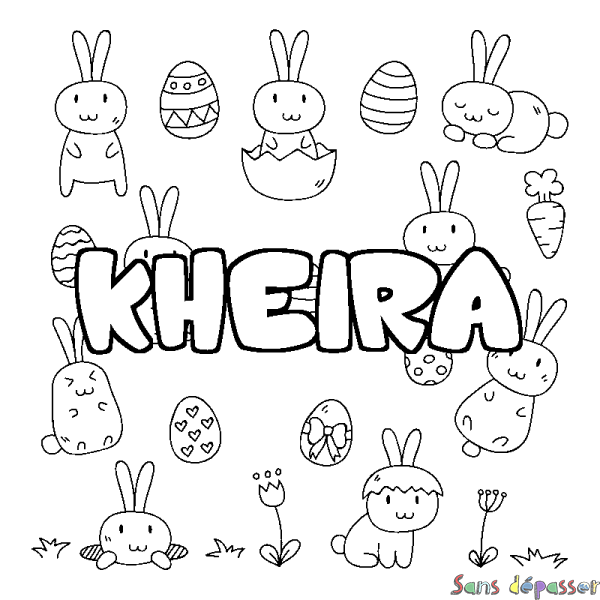 Coloriage prénom KHEIRA - d&eacute;cor Paques