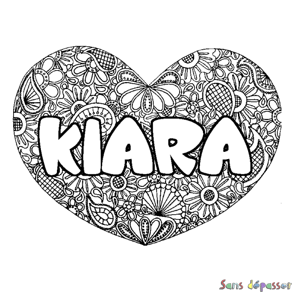 Coloriage prénom KIARA - d&eacute;cor Mandala coeur