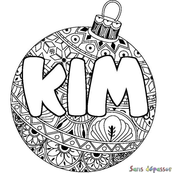 Coloriage prénom KIM - d&eacute;cor Boule de No&euml;l