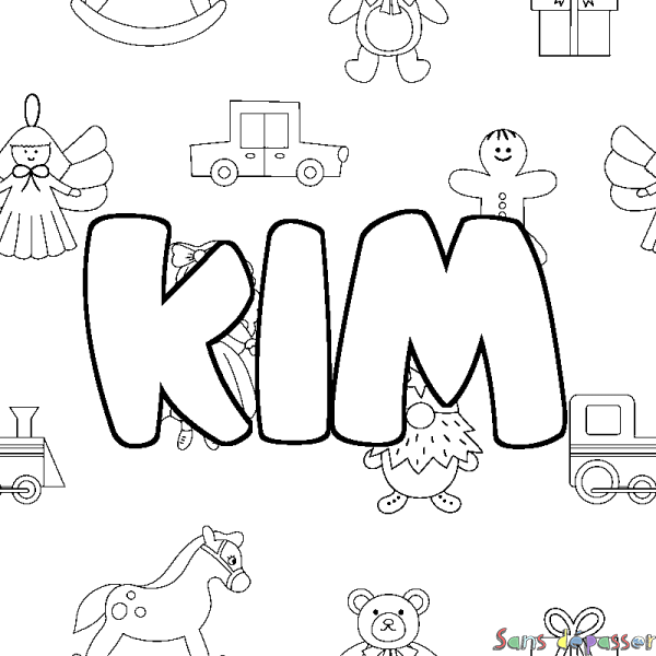 Coloriage prénom KIM - d&eacute;cor Jouets