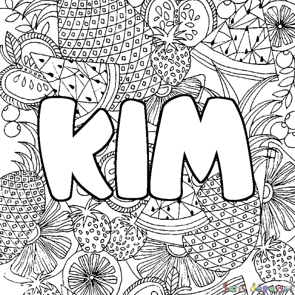 Coloriage prénom KIM - d&eacute;cor Mandala fruits