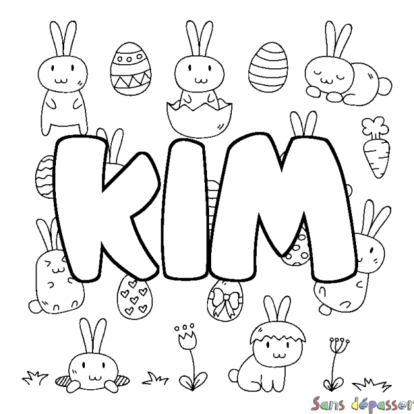 Coloriage prénom KIM - d&eacute;cor Paques