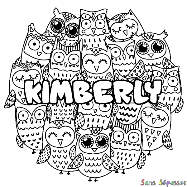 Coloriage prénom KIMBERLY - d&eacute;cor Chouettes