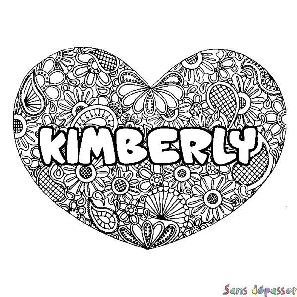 Coloriage prénom KIMBERLY - d&eacute;cor Mandala coeur