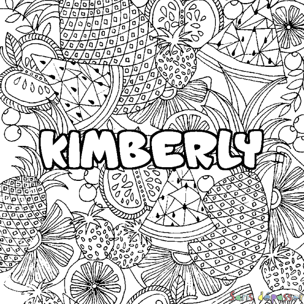 Coloriage prénom KIMBERLY - d&eacute;cor Mandala fruits