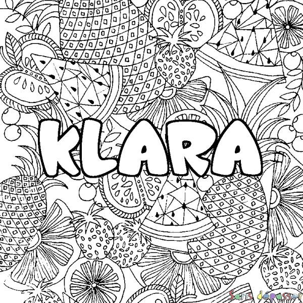 Coloriage prénom KLARA - d&eacute;cor Mandala fruits