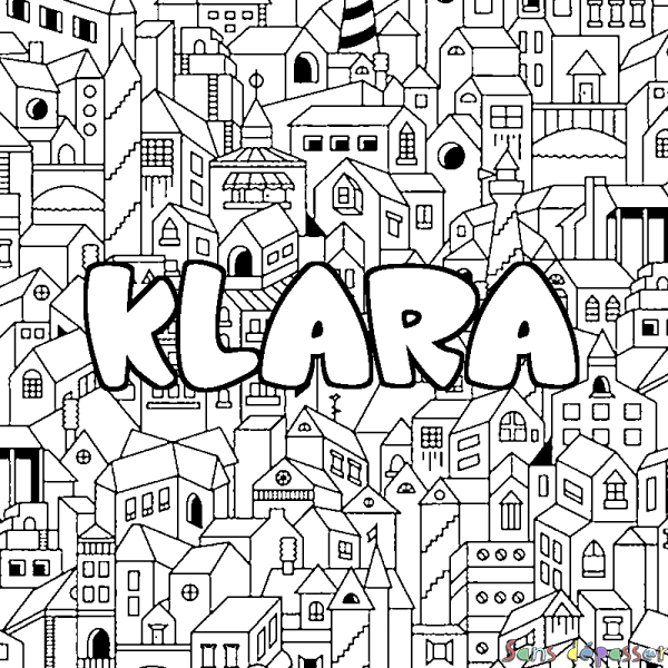 Coloriage prénom KLARA - d&eacute;cor Ville