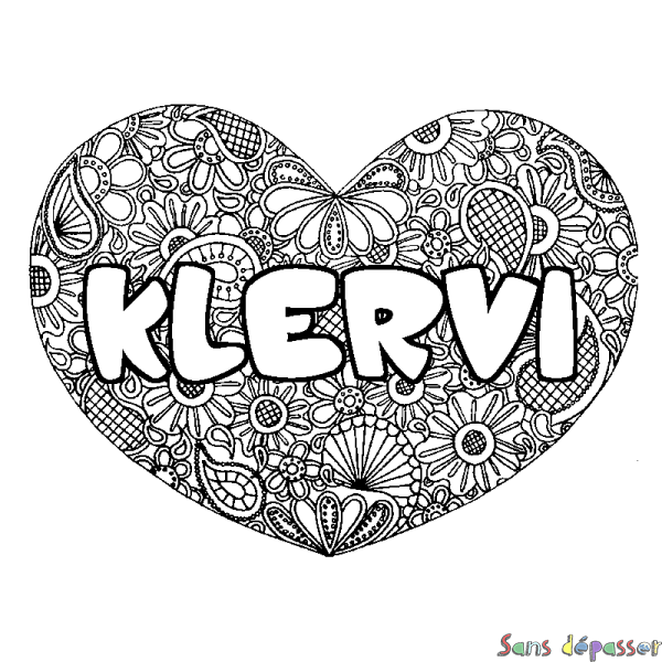 Coloriage prénom KLERVI - d&eacute;cor Mandala coeur