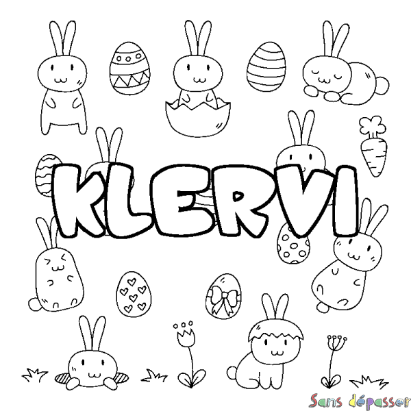 Coloriage prénom KLERVI - d&eacute;cor Paques