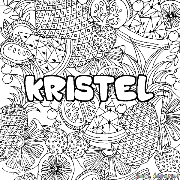 Coloriage prénom KRISTEL - d&eacute;cor Mandala fruits