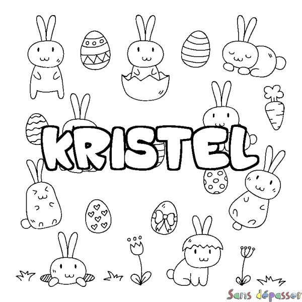 Coloriage prénom KRISTEL - d&eacute;cor Paques