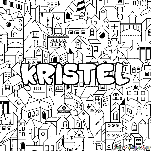 Coloriage prénom KRISTEL - d&eacute;cor Ville