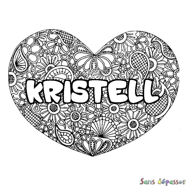 Coloriage prénom KRISTELL - d&eacute;cor Mandala coeur