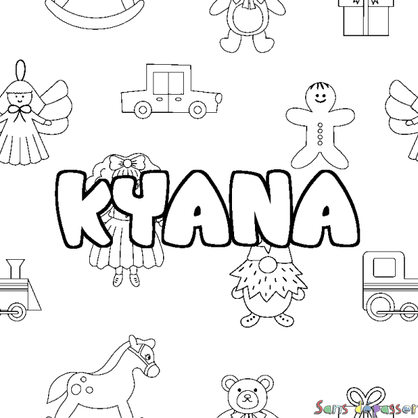 Coloriage prénom KYANA - d&eacute;cor Jouets