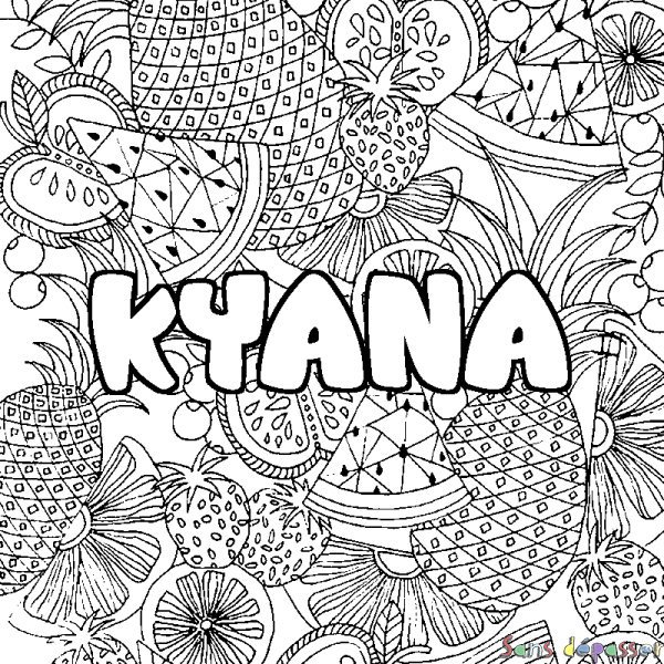 Coloriage prénom KYANA - d&eacute;cor Mandala fruits