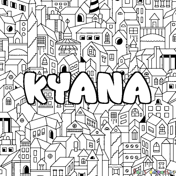 Coloriage prénom KYANA - d&eacute;cor Ville