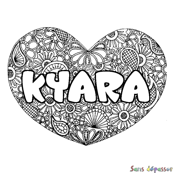 Coloriage prénom KYARA - d&eacute;cor Mandala coeur