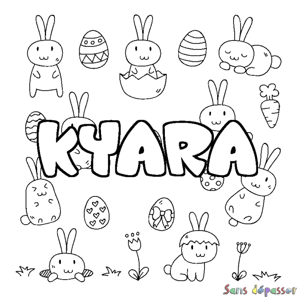 Coloriage prénom KYARA - d&eacute;cor Paques