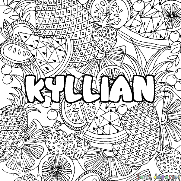 Coloriage prénom KYLLIAN - d&eacute;cor Mandala fruits