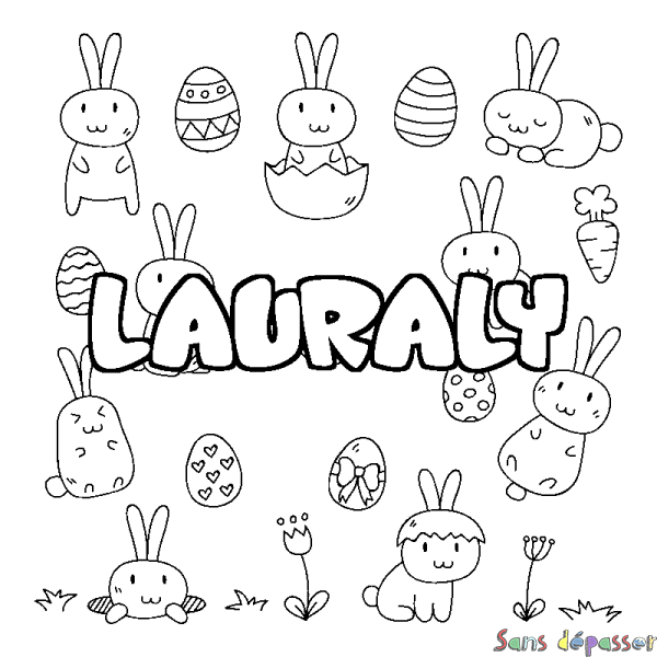 Coloriage prénom LAURALY - d&eacute;cor Paques